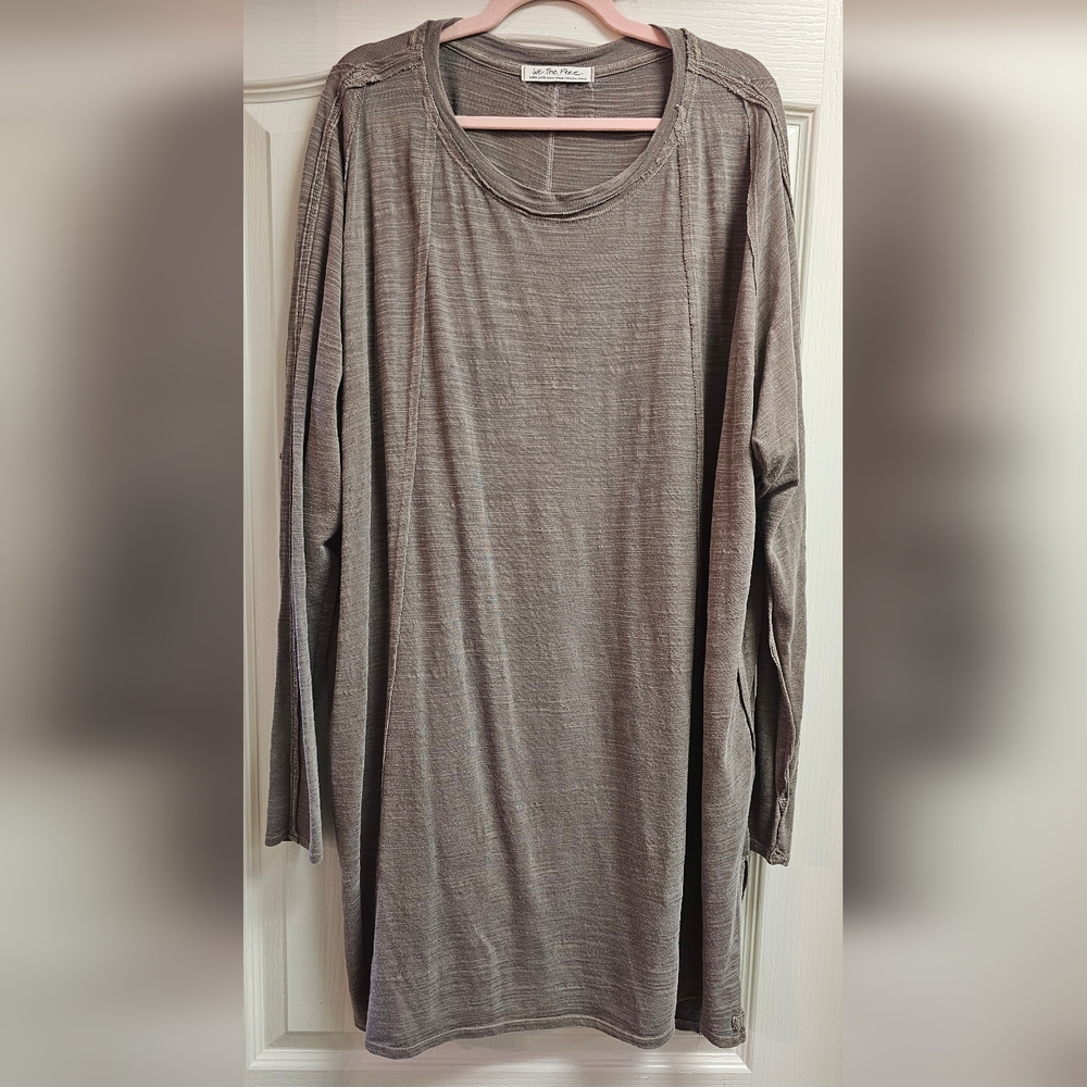 Free People Oversized Long Sleeve Tunic in Taupe